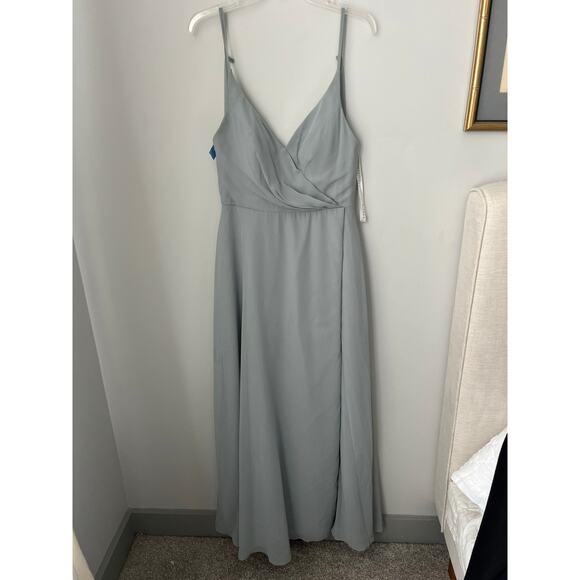 Azazie Davis Dolphin Grey A-Line V-Neck Chiffon Bridesmaid Dress Size A8 - Picture 3 of 12